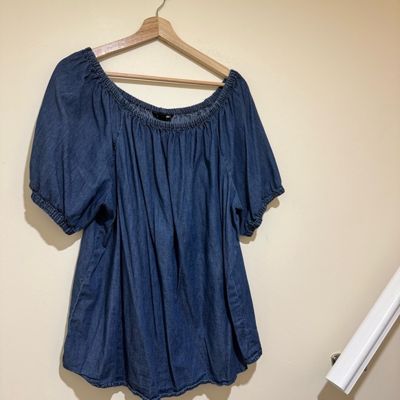 Women’s Joe Fresh Business Casual Blue Denim-Like Short Sleeve Blouse Size 1X - Picture 4 of 14